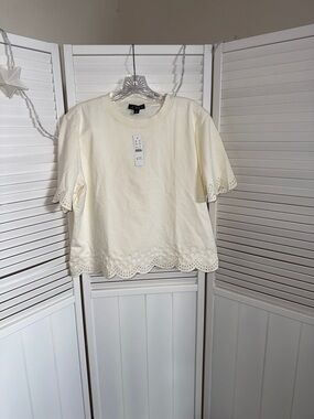 J. Crew Cream Scalloped Eyelet Short Sleeve Tee - Puff Sleeve